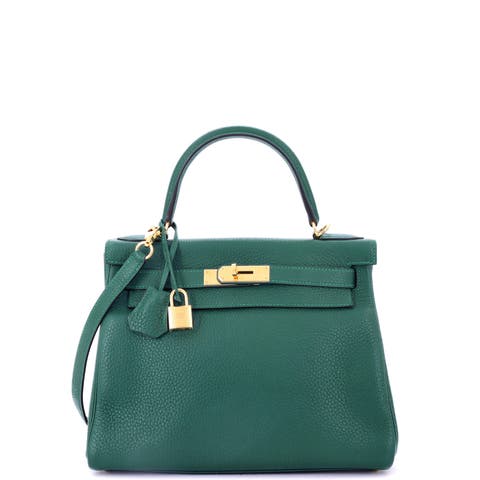 Kelly Handbag Green Clemence with Gold Hardware 28