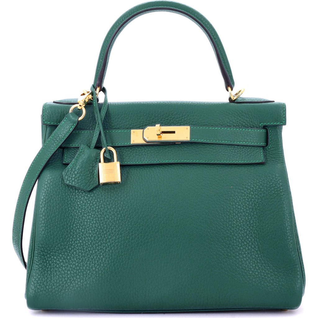 Pre-owned Hermes Hermes Kelly Handbag Green Clemence With Gold Hardware 28 In Green