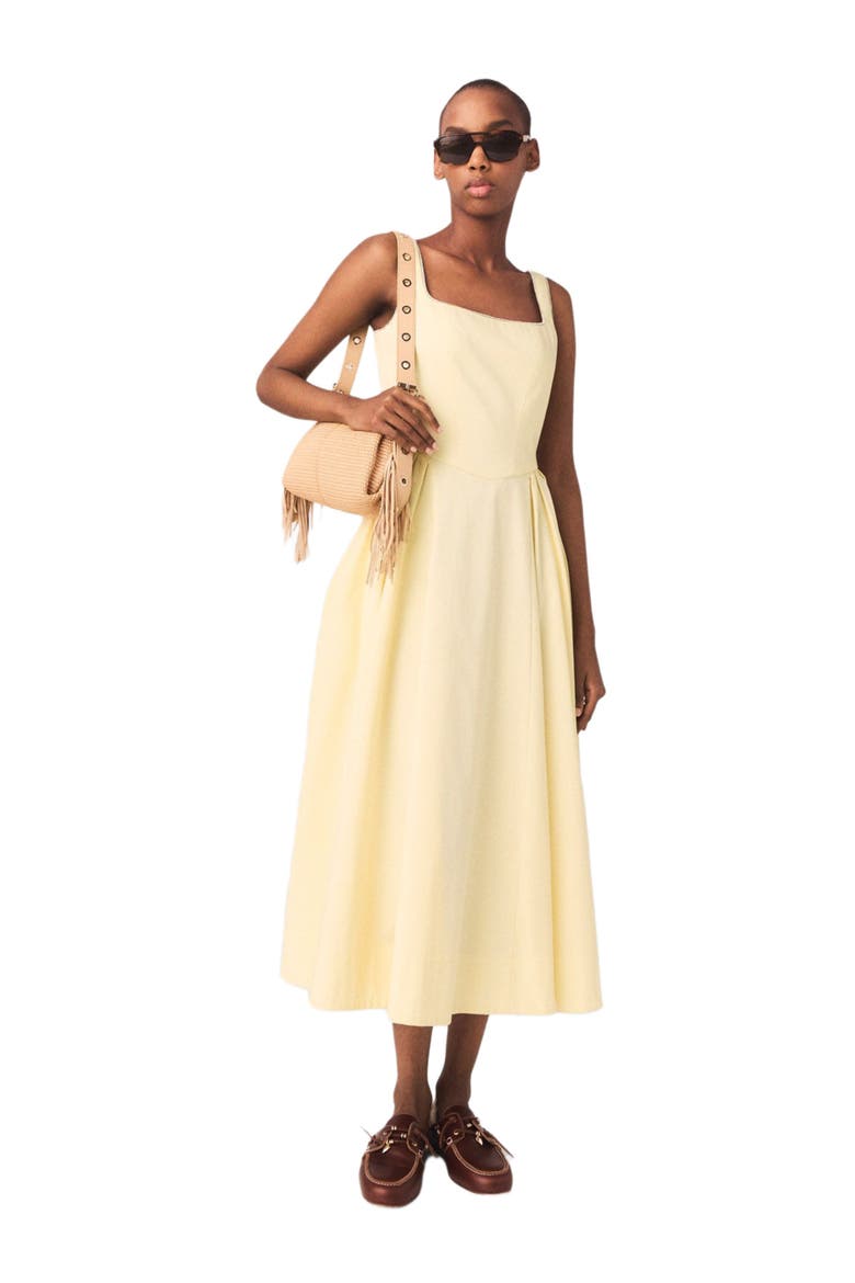 Flared rhinestone-trim midi dress, Alternate, color, Pale yellow