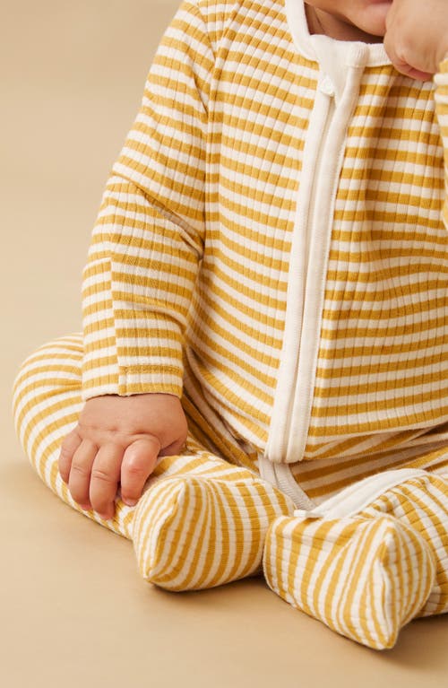 Shop Mori Rib Fitted One-piece Footed Pajamas In Mustard Stripe