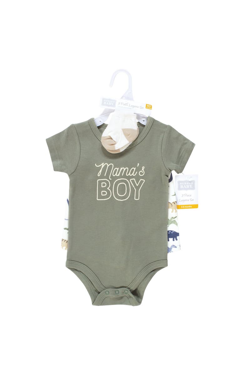 Hudson Baby Bodysuit, Short and Sock, Alternate, color, Mamas Boy Sage Dino