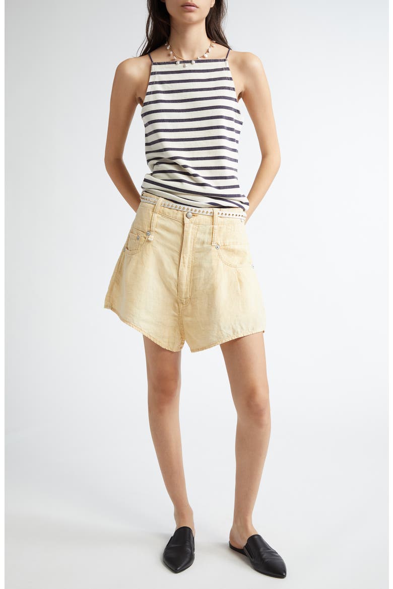 Double Loop Venti Linen Shorts, Alternate, color, MAIZE LINEN CHAMBRAY