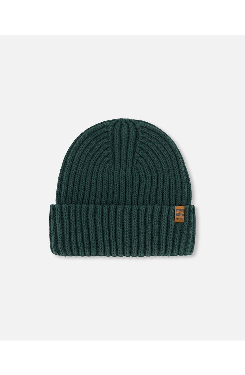 Deux par Deux Boy's Cuffed Knit Hat Forest Green, Main, color, 