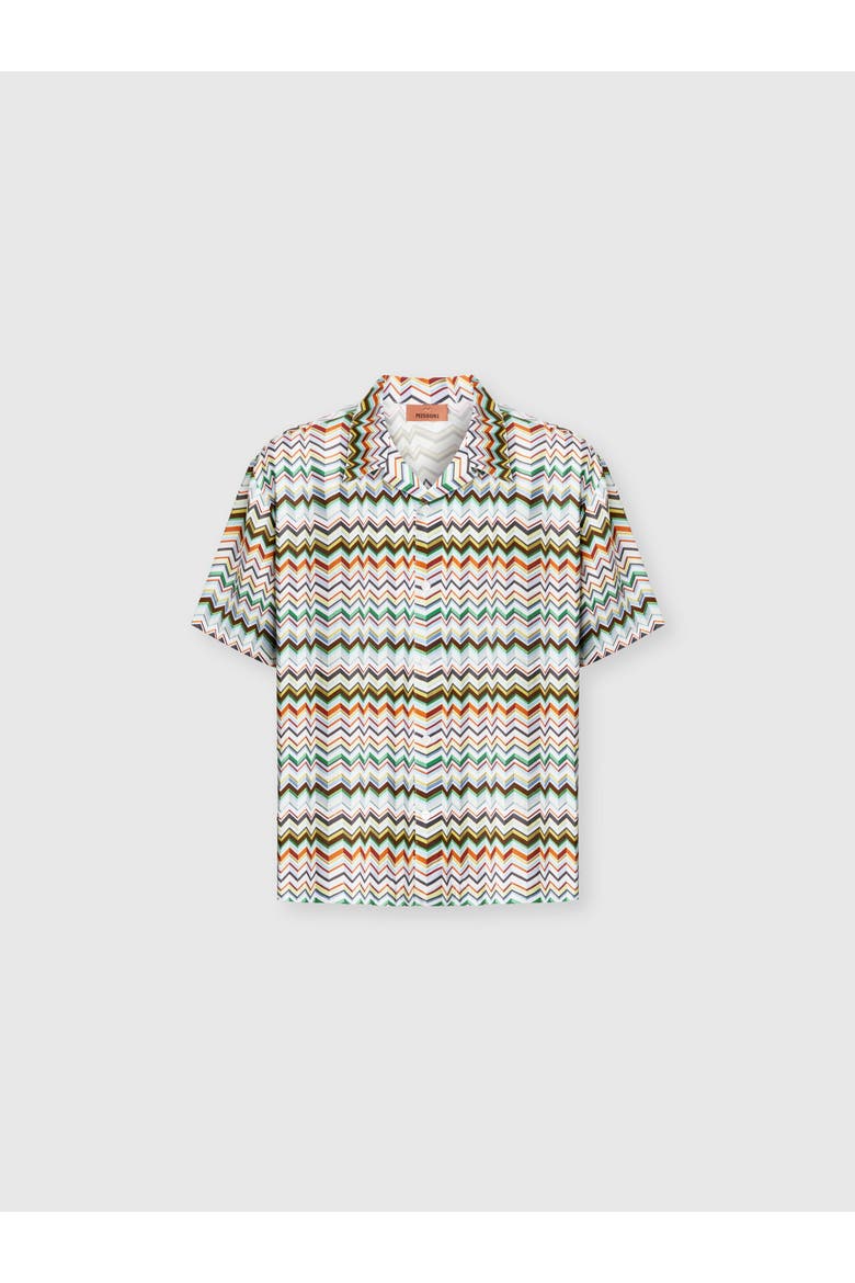 Bowling Shirt In Viscose With Irregular Zigzag Print, Main, color, Brown Multi