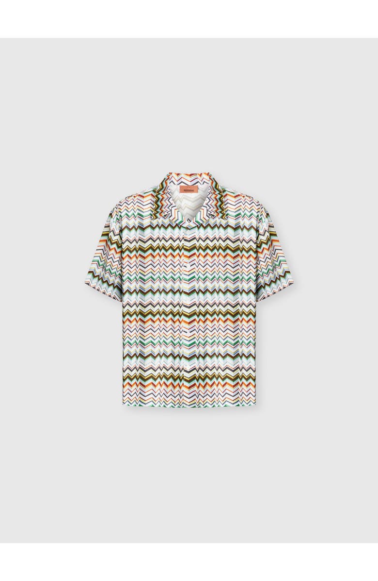 UM Bowling Shirt In Viscose With Irregular Zigzag Print, Main, color, Brown Multi