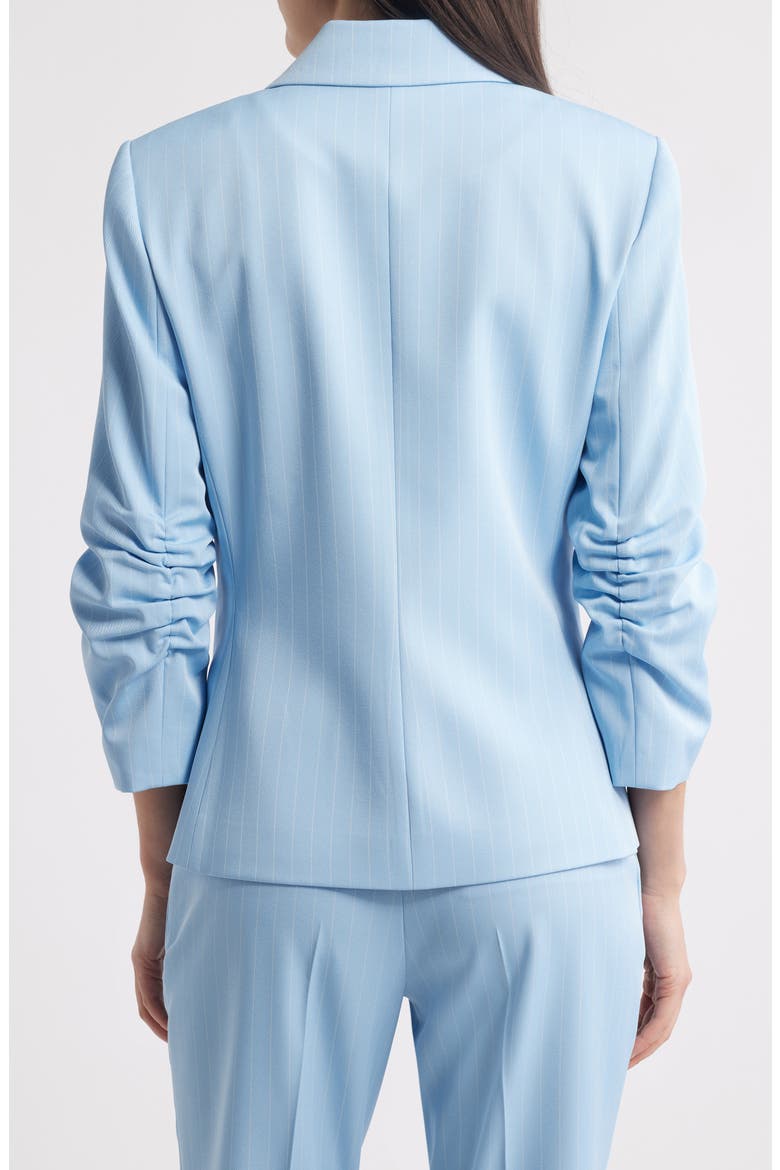 Pinstripe Ruched Sleeve Blazer, Alternate, color, ICE BLUE