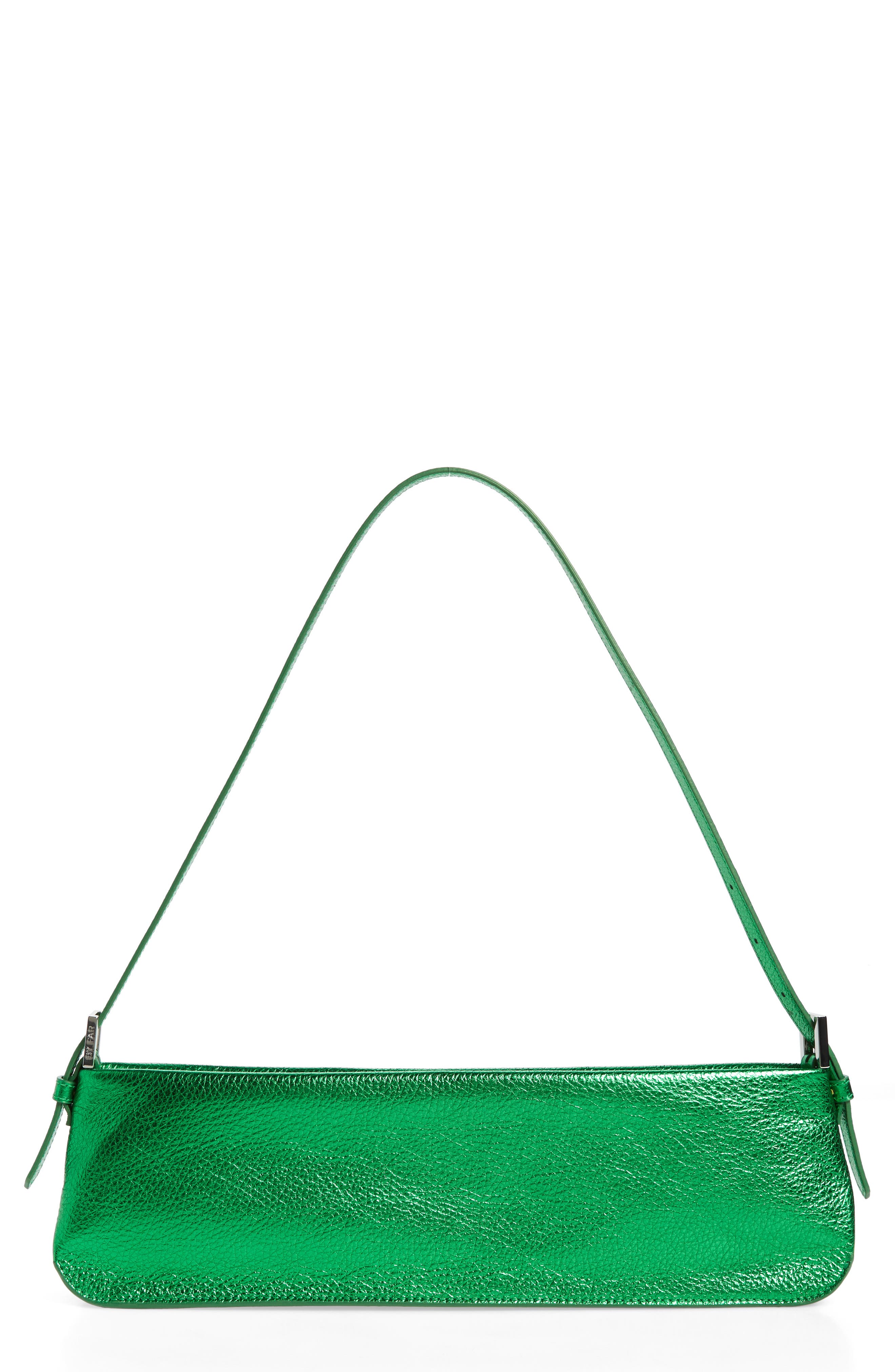 Dulce Long Metallic Leather Shoulder Bag, Main, color, GREEN