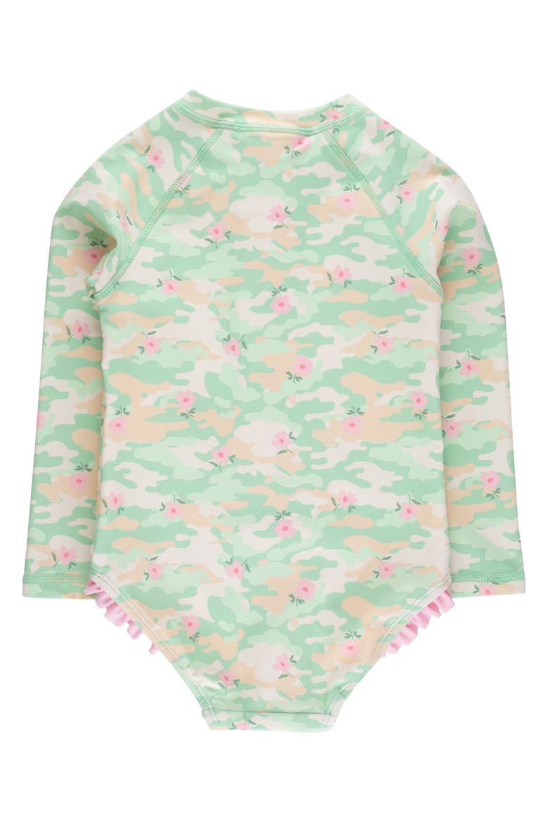Girls UPF50+ Sun Protection Long Sleeve Rash Guard One Piece, Alternate, color, Sage Blossom Camo