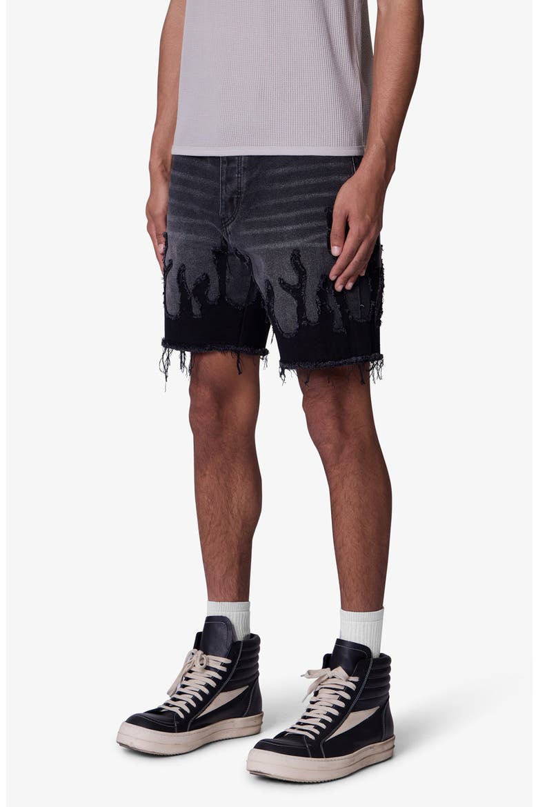 Flame Denim Shorts, Alternate, color, WASHED BLACK