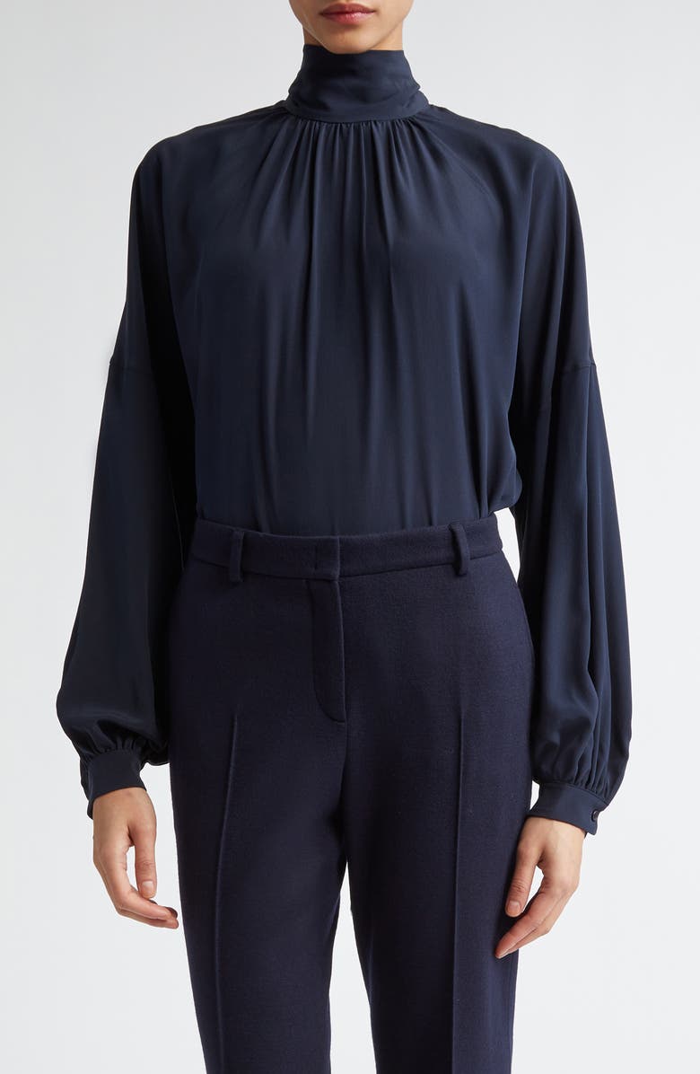 Akris punto Mock Neck Silk Crêpe de Chine Shirt, Main, color, 