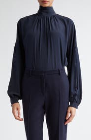Akris punto Mock Neck Silk Crêpe de Chine Shirt