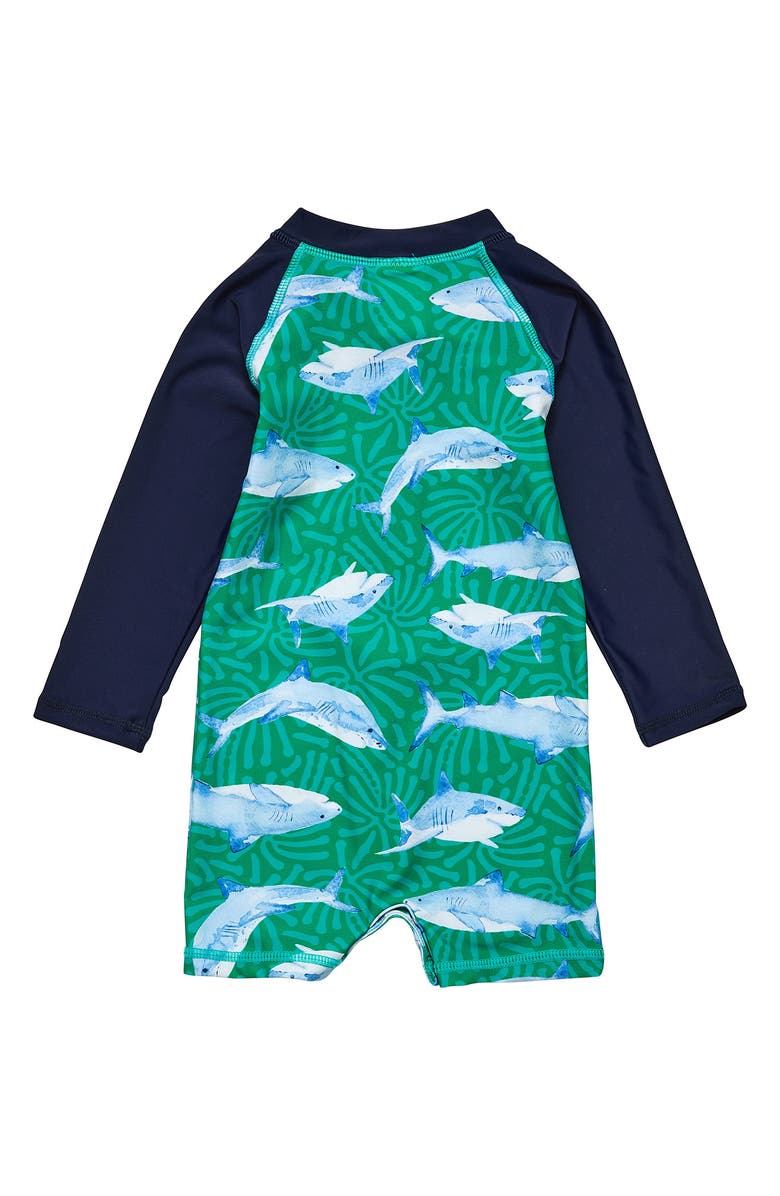 Snapper Rock Reef Shark Long Sleeve One-Piece Rashguard Swimsuit, Alternate, color, Green