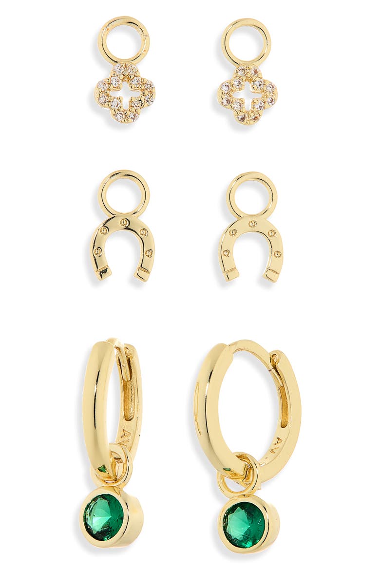 Luck Hoop Earrings & Assorted Charms 4-Piece Set, Alternate, color, GOLD