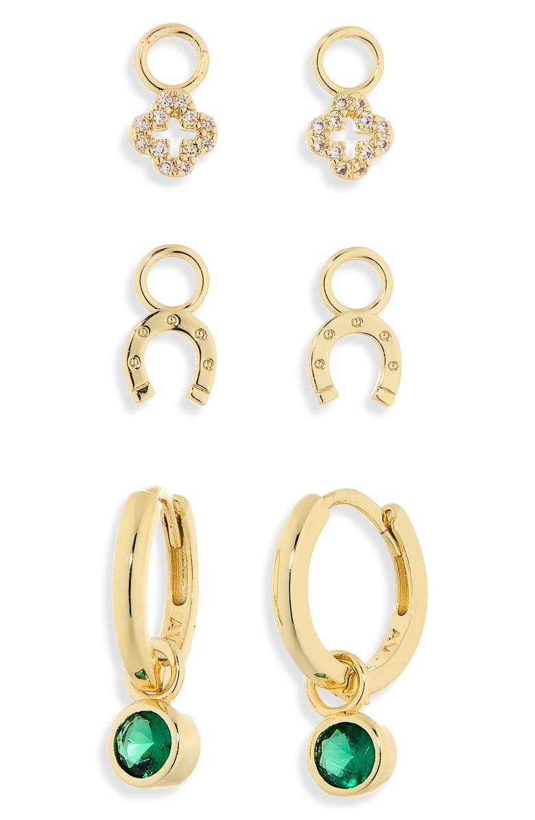 ARGENTO VIVO Luck Hoop Earrings & Assorted Charms 4-Piece Set, Alternate, color, Gold