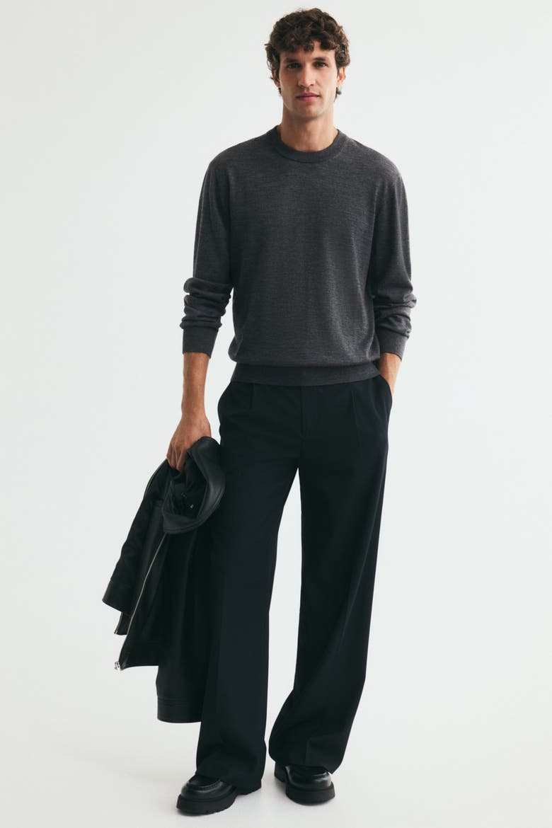 Regular-Fit Merino Wool Sweater, Alternate, color, Dark gray melange