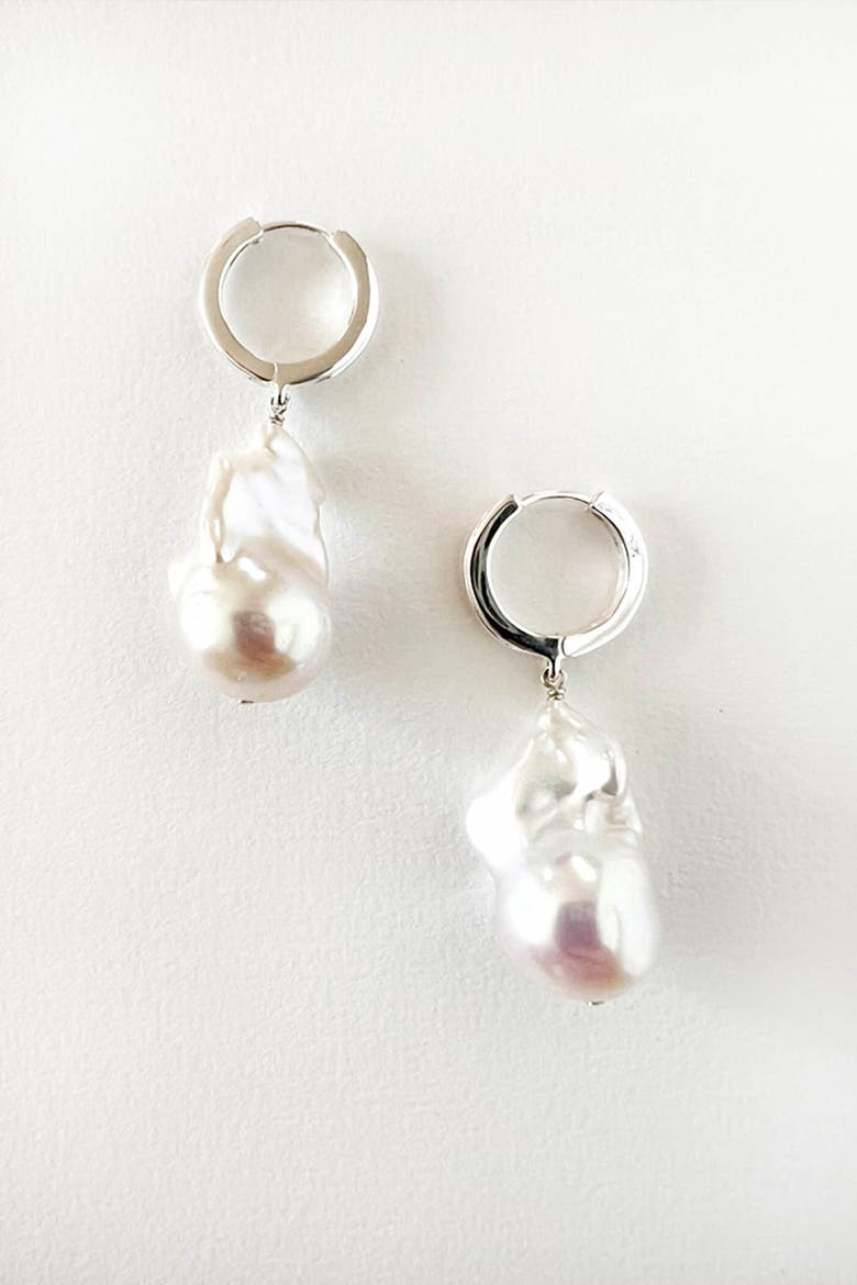 Baroque Pearl Huggies Sterling Silver, Alternate, color, Silver
