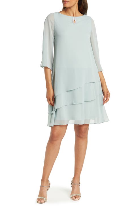 3/4 Sleeve Tiered Ruffle Shift Dress