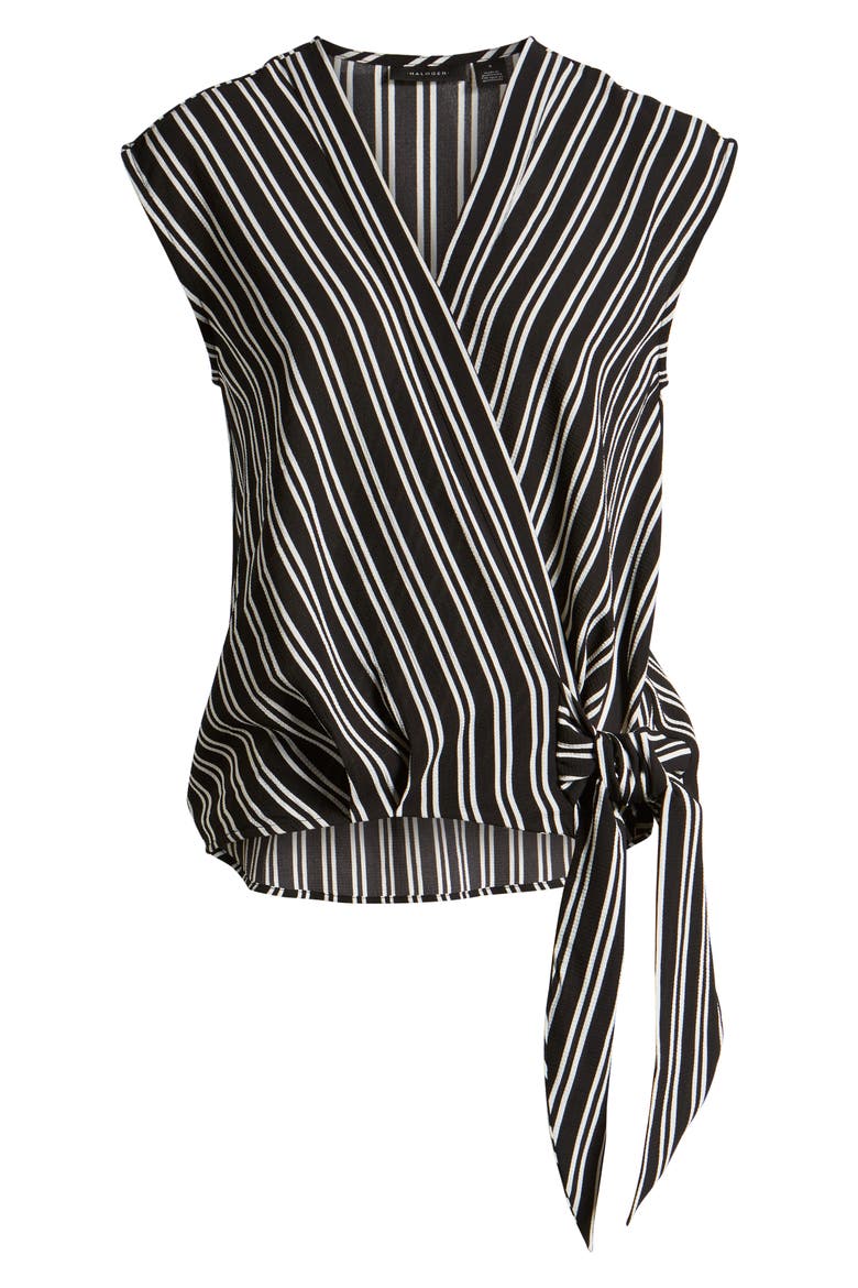 Faux Wrap Top, Alternate, color, BLACK- WHITE STRIPE