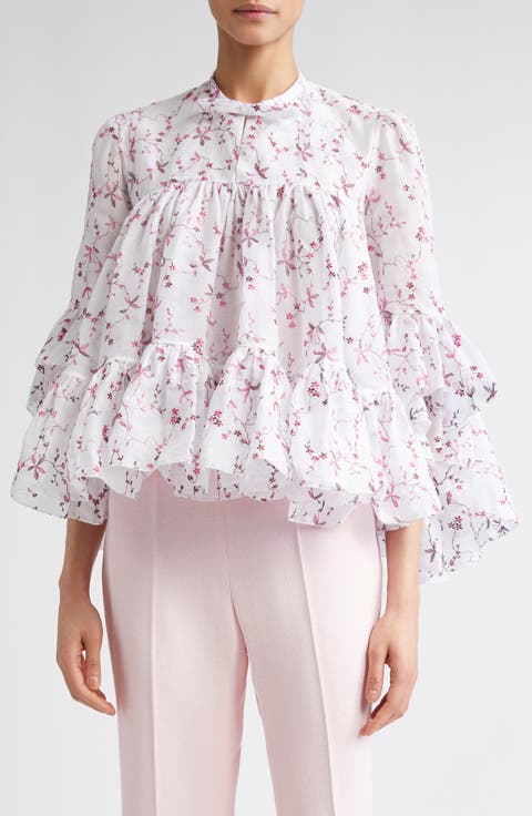 Floral Print Ruffle Cotton Lawn Top