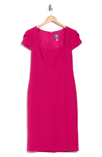 Vince Camuto Signature Cap Sleeve Stretch Crepe Sheath Dress In Pink