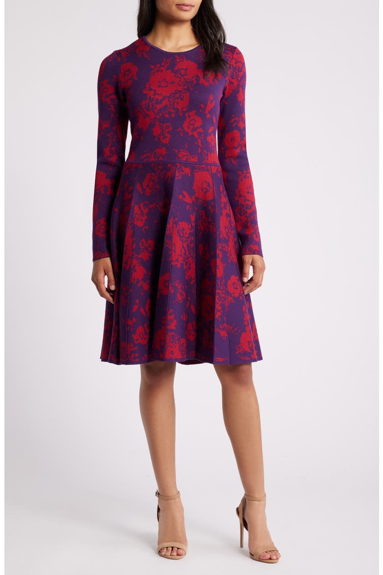 Floral Long Sleeve Sweater Dress, Main, color, RED MULTI