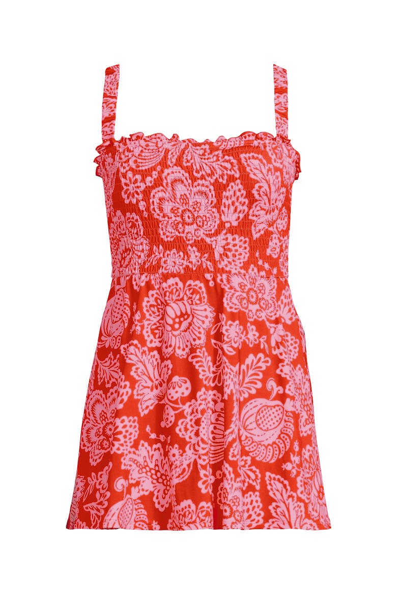 Womens Square Neck Smocked Mini Swim Dress, Alternate, color, Radiant Orange Floral Medley