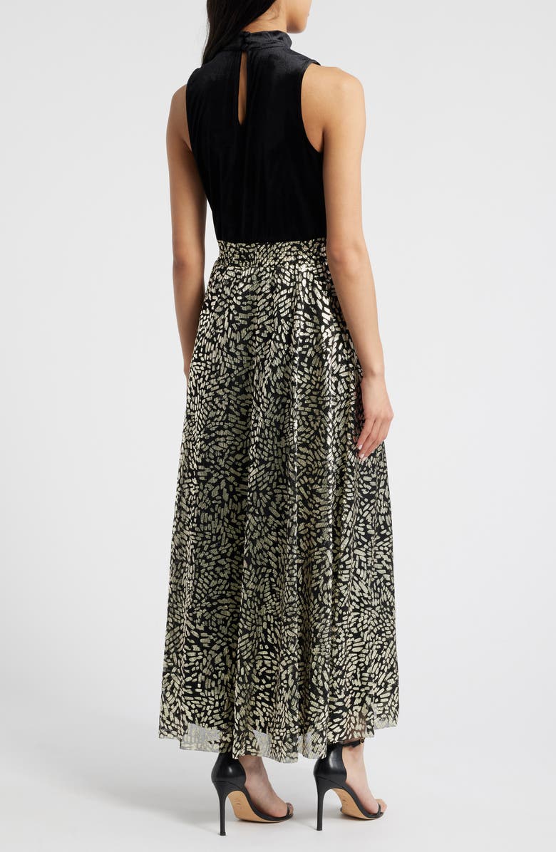 Halogen<sup>®</sup> Mixed Media Metallic Print Gown, Alternate, color, Gold/Black