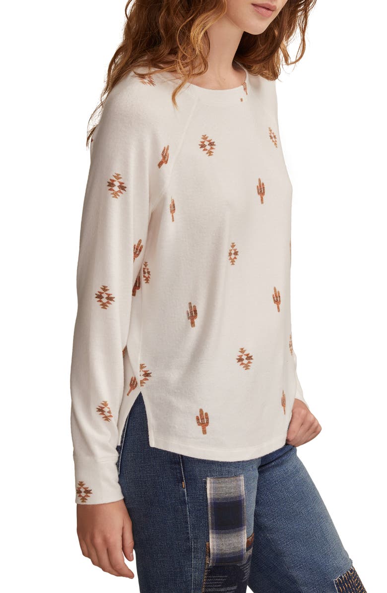 Lucky Brand Cloud Raglan Sleeve Knit Top, Alternate, color, Tan Combo