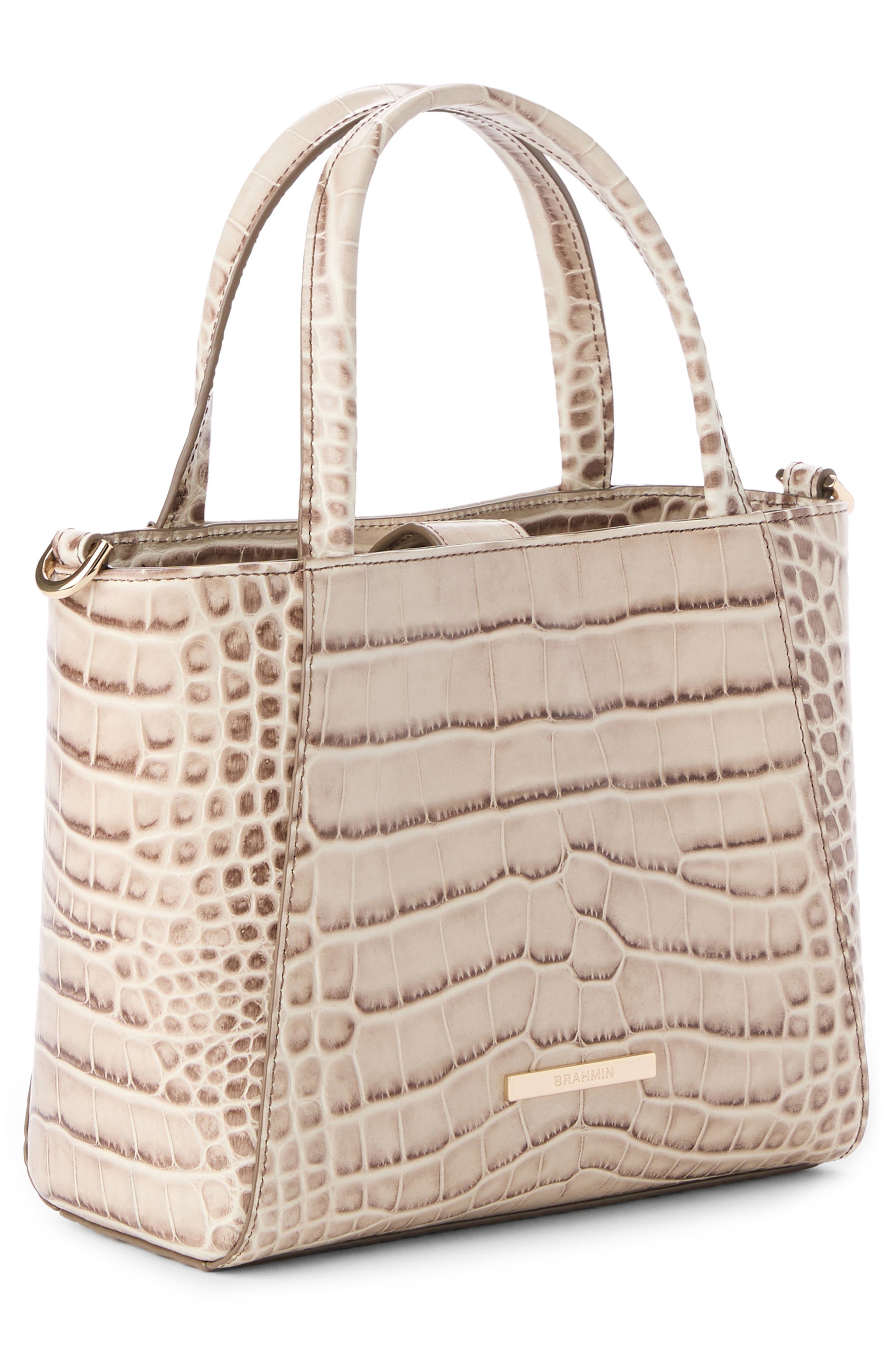 Brahmin Small Mona Croc Embossed Leather Tote, Alternate, color, Warm Gray