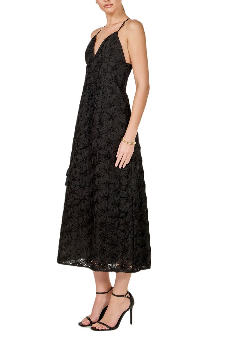 Textured Floral Midi Dress, Alternate, color, BLACK