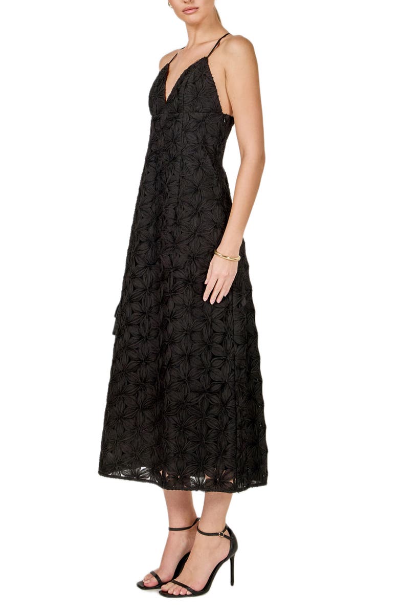 Endless Rose Textured Floral Midi Dress, Alternate, color, Black