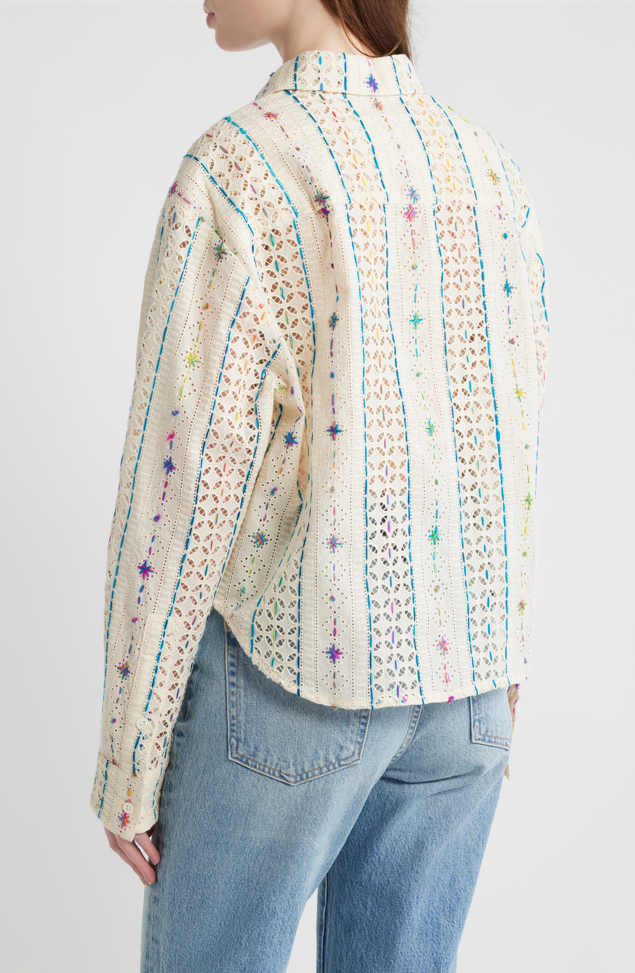 Embroidered Eyelet Button-Up Shirt - image 2