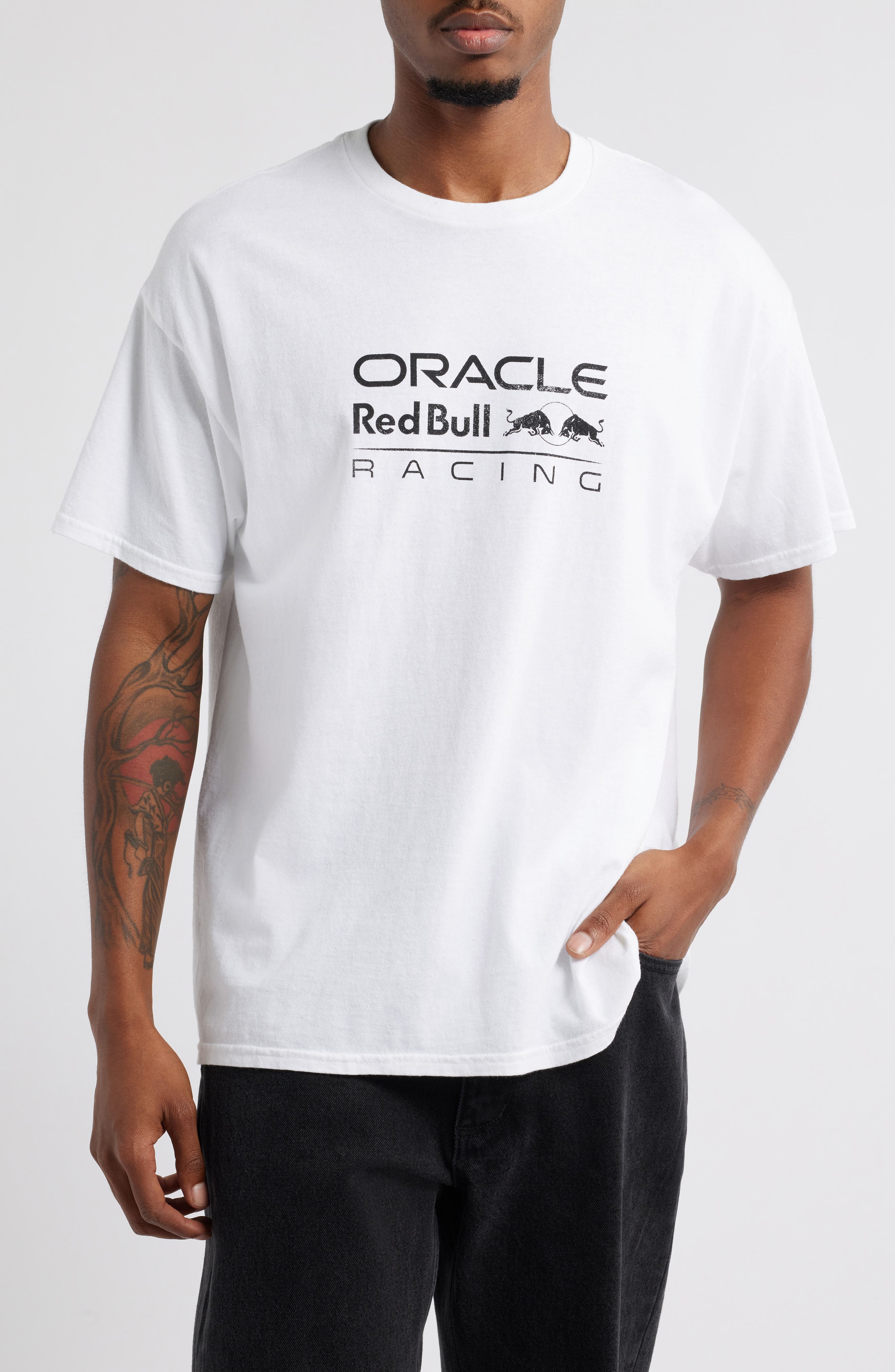 Merch Traffic Oracle Red Bull Race Tour Cotton Graphic T-Shirt in White Overdye 