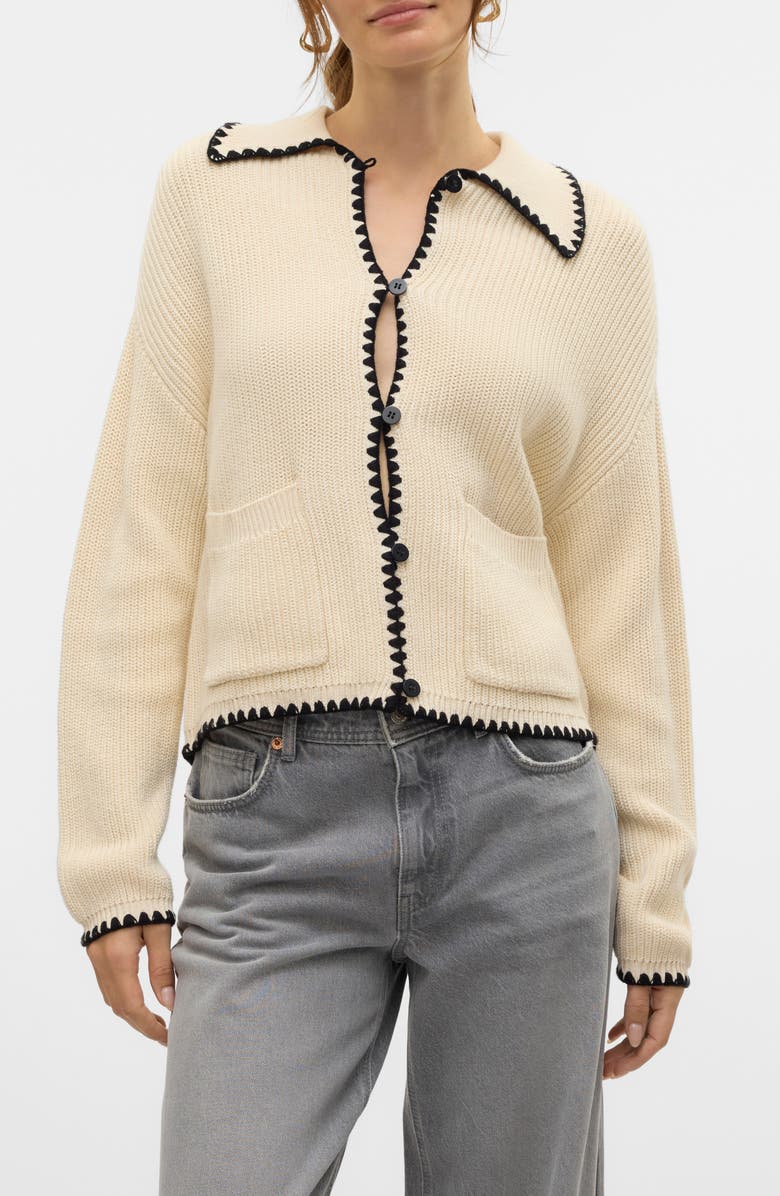 VERO MODA Pomelo Polo Cardigan, Main, color, Birch/Black