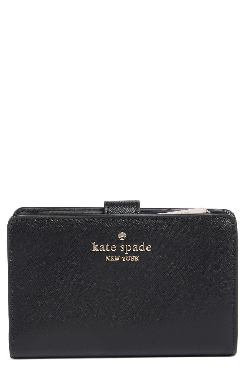 Kate Spade New York staci medium bifold leather wallet, Main, color, Black