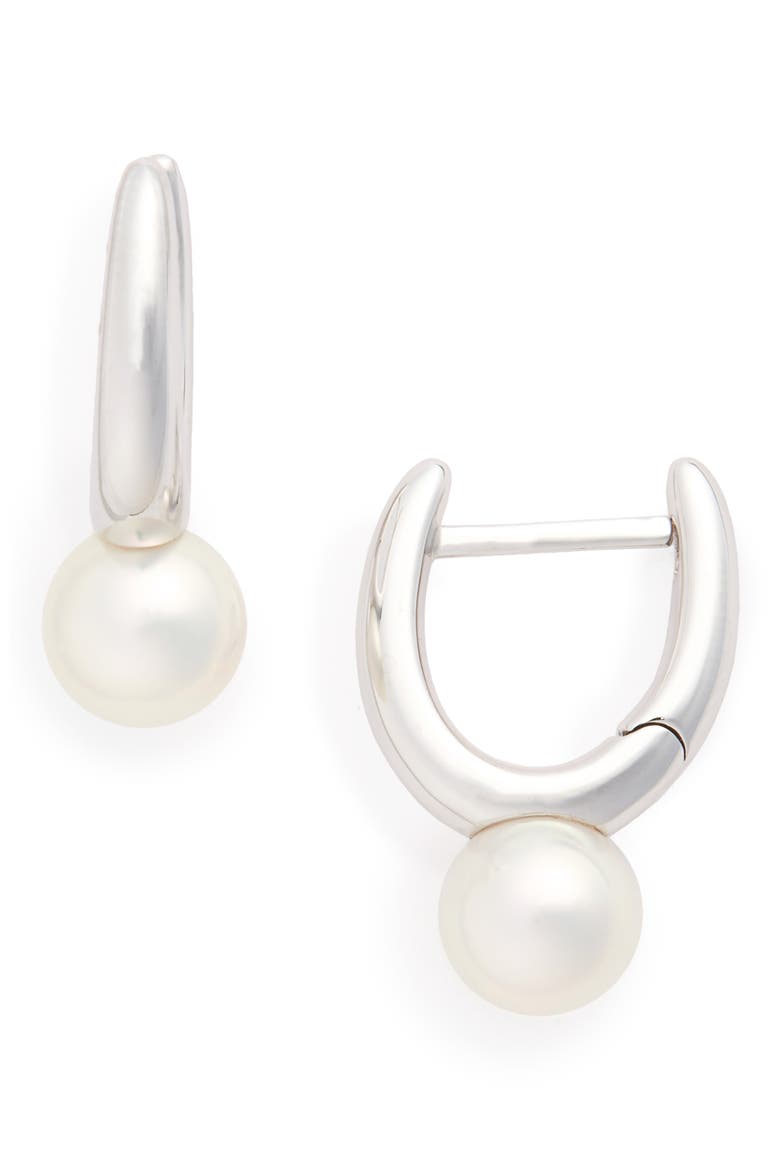 Akoya Pearl Earrings, Main, color, WHITE GOLD