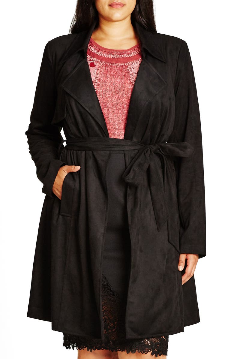City Chic Faux Suede Trench Coat, Main, color, 