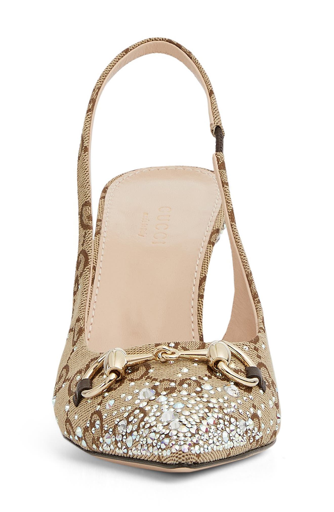 Erin Crystal Embellished Pointed Toe Slingback Pump, Alternate, color, BEIGE/ BROWN