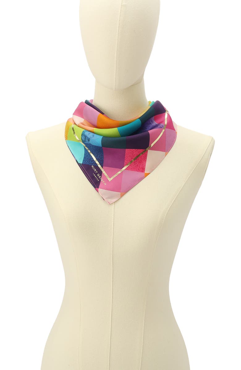 Kurt Geiger London Stained Glass Silk Bandana Scarf, Alternate, color, Classic Rainbow
