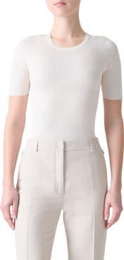 Akris Seamless Short Sleeve Silk & Cotton Rib Sweater