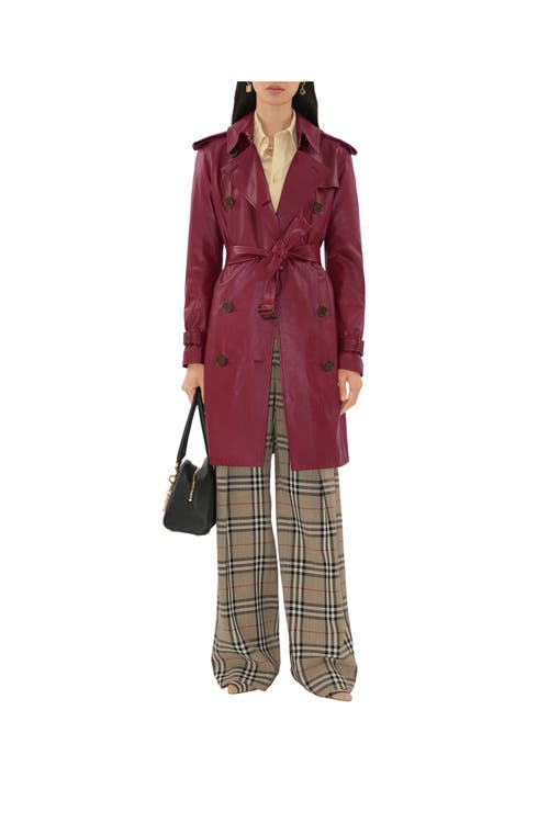 Shop Burberry Mid-length Leather Kensington Trench Coat