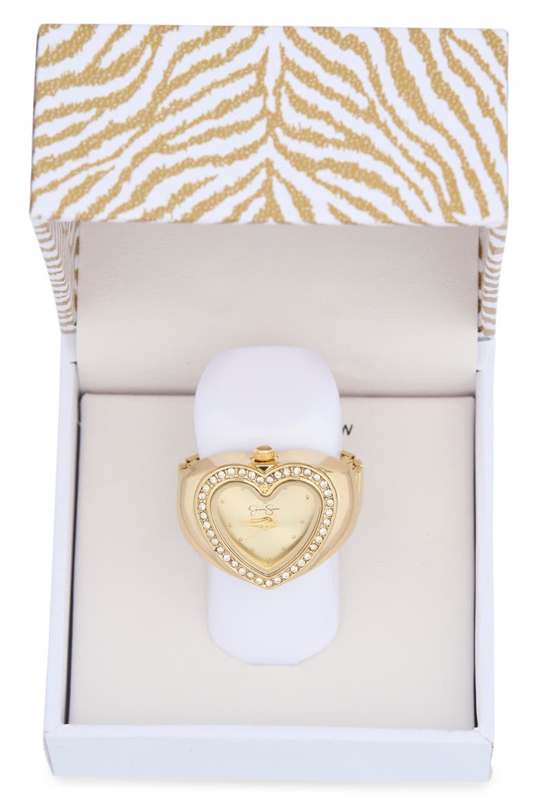 Crystal Heart Ring Watch, Alternate, color, GOLD