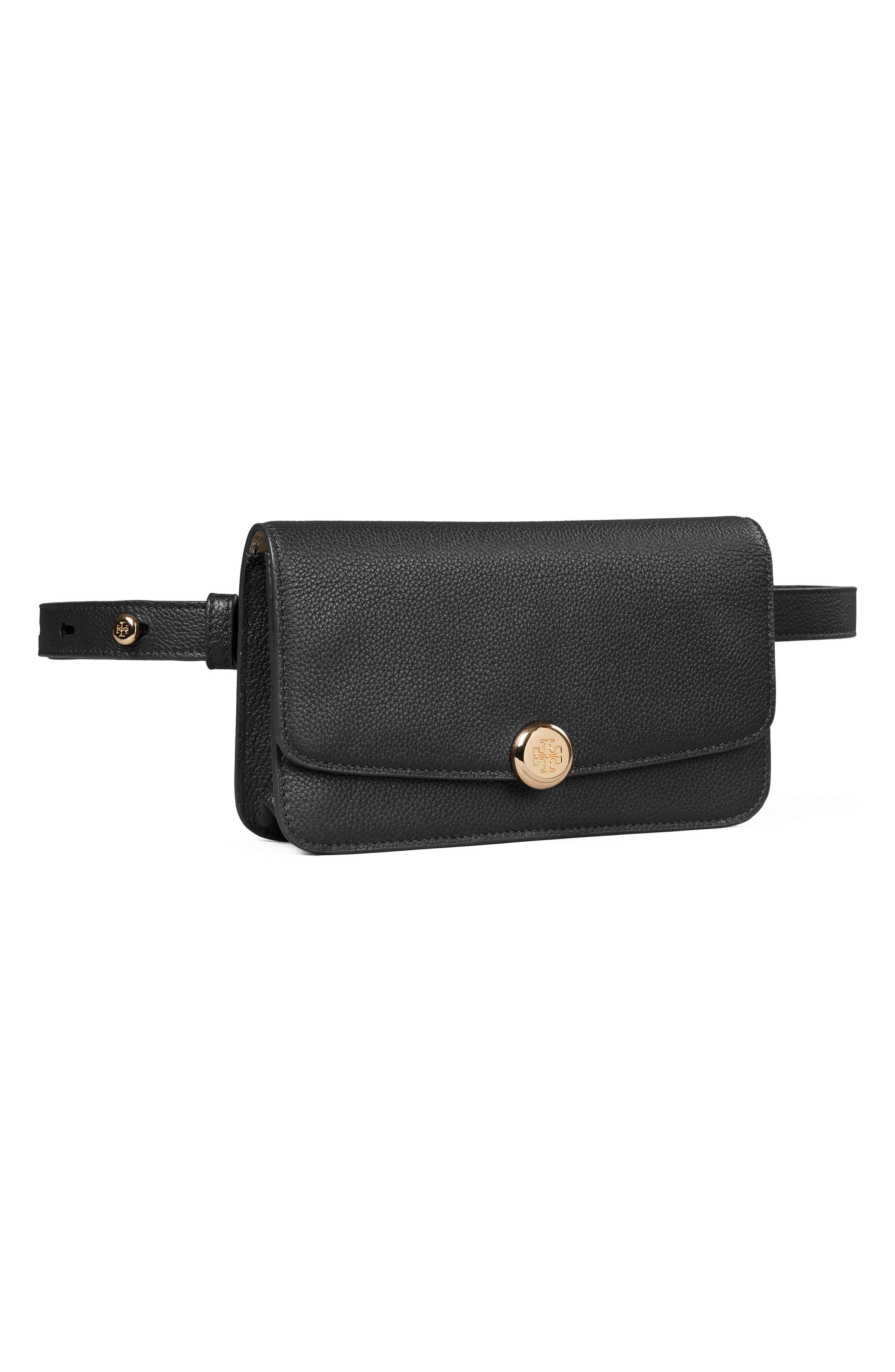 Romy Leather Belt Bag, Alternate, color, BLACK