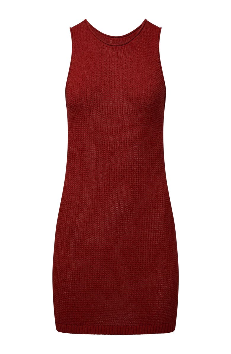 Onia Linen Knit Scoop Back Mini Dress, Alternate, color, Dark Red