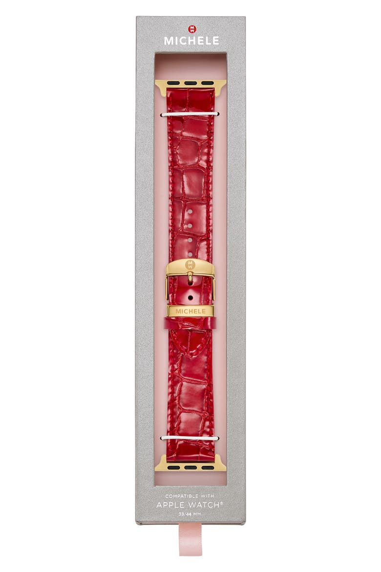 Croc Embossed Leather 20mm Apple Watch® Watchband, Alternate, color, RED