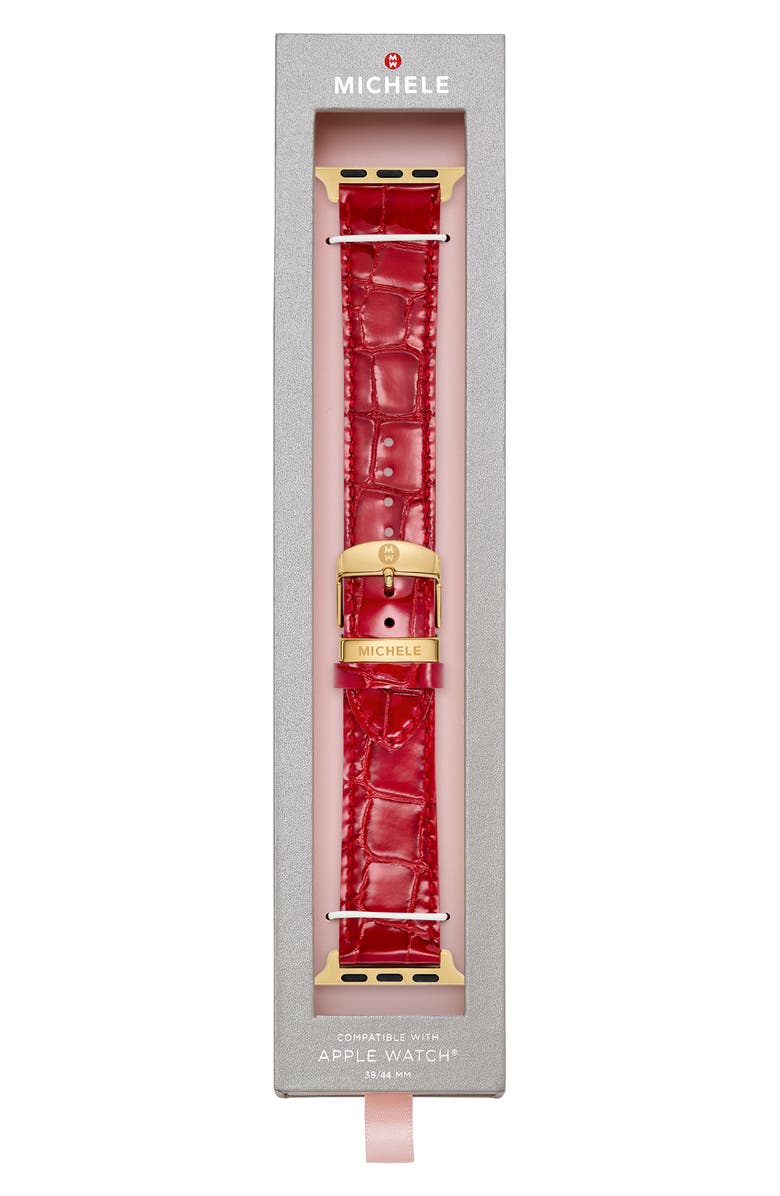 MICHELE Croc Embossed Leather 20mm Apple Watch<sup>®</sup> Watchband, Alternate, color, Red