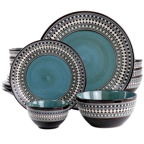 Elama Blue Sage 16 Piece Double Bowl Stoneware Dinnerware Set In Blue