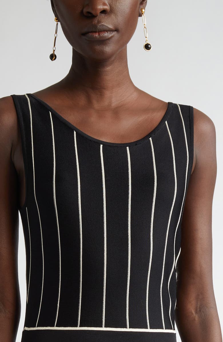 ST. JOHN Two-Tone Pleated Sleeveless Knit Dress, Alternate, color, Black/ Willow