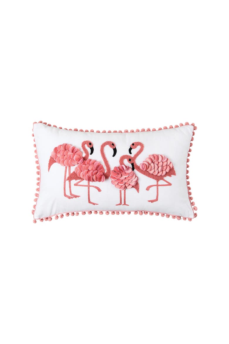Flamingo Friends Flock Lumbar Accent Pillow 12" x 20", Main, color, Pink