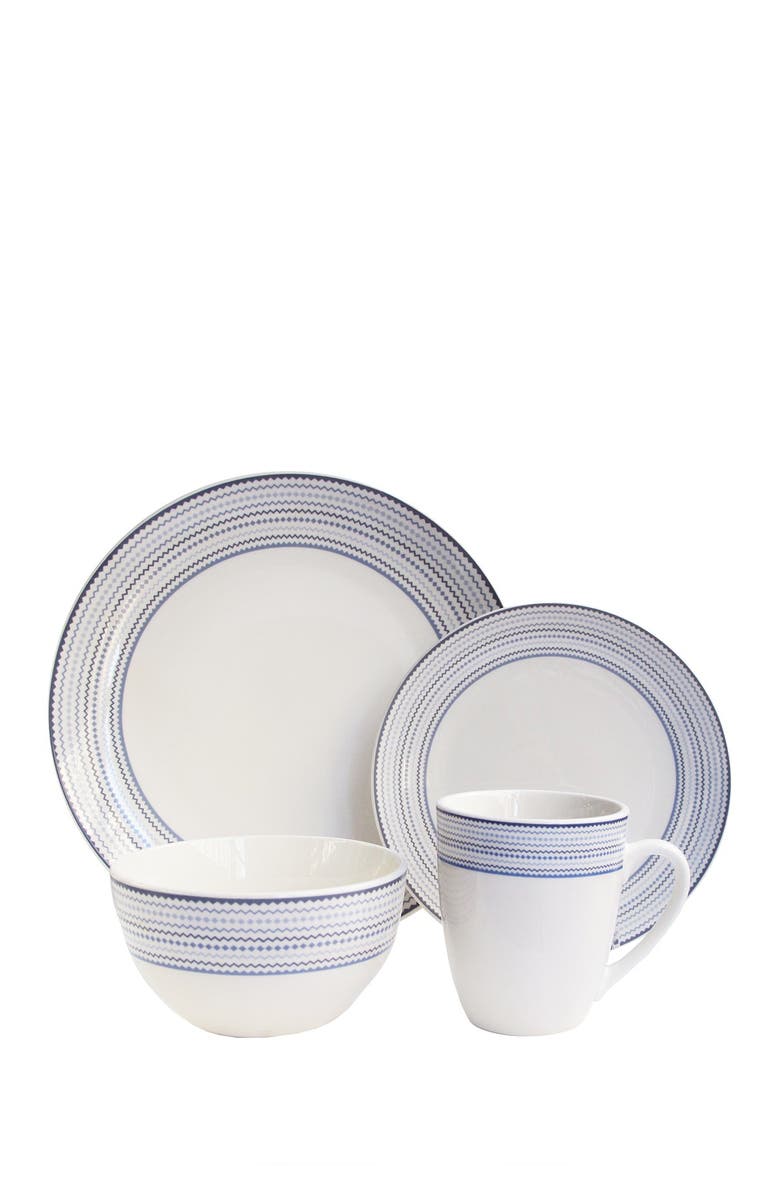 JAY IMPORTS White/Blue Cadence Dinnerware 16-Piece Set, Main, color,